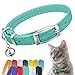 CollarDirect Leather Cat Collar, Cat Safety Collar with Elastic Strap, Kitten Collar for Cat with Bell Black Blue Red Orange Lime Green (Neck Fit 6"-7", Mint Green)
