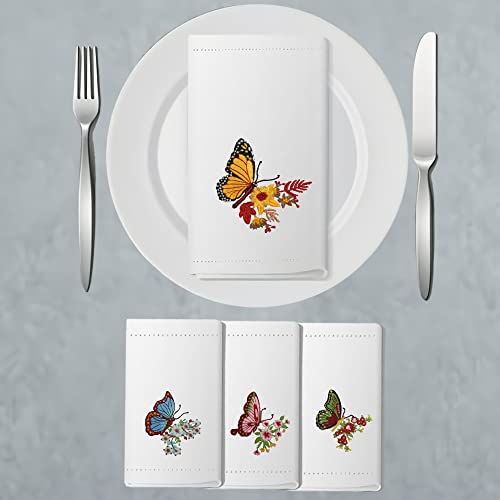 Hcraft Embroidered Cotton Table Napkin, Cloth Napkins Set Of 4 18"X18" Butterfly Napkin Square Fabric, Dining Room, Napkins Cloth Machine Washable, Cotton Cloth Napkins, Great Present Ideas #TOP5
