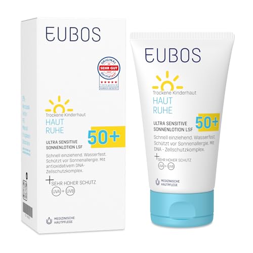EUBOS | HAUT RUHE ULTRA SENSITIVE SONNENLOTION LSF 50+ – Wasserfest, Korallenfreundlich, Ohne Emulgatoren | Für Kinder & Babyhaut | Schützt vor UV-Strahlen & Irritationen | 150ml