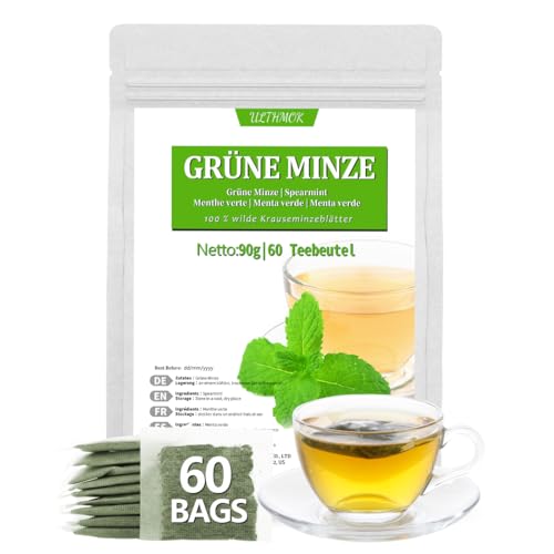 Té de Menta Verde | Té de Hierbas de Menta Verde | Menta Verde 100% Natural, sin cafeína ni aditivos (60 bolsas)