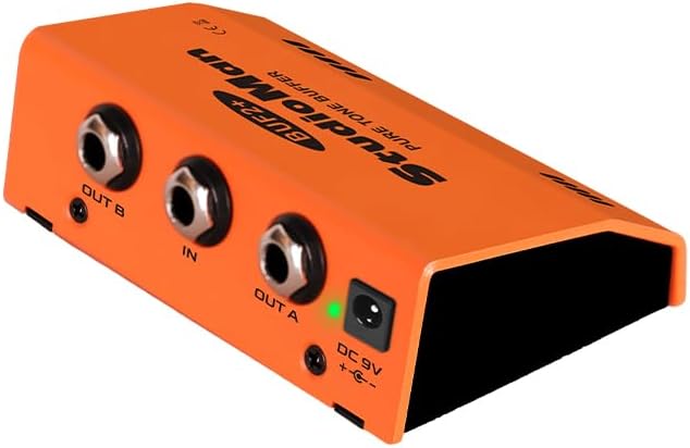 StudioMan BUF2+ Pure Tone Buffered Splitter - 1/4" Mono Input, 2x 6.3mm Outputs, Hi-Z to Lo-Z Conversion, Status LED, Metal Housing for Guitar Pedalboards, Dual-Amp Setups, Tuners