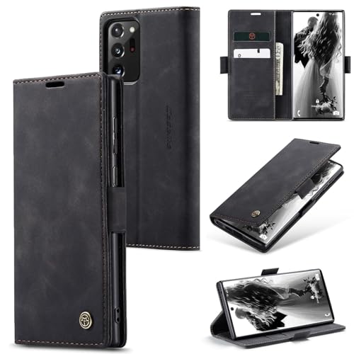 Sojlecyu Handyhülle für Samsung Galaxy Note 20 Ultra 4G / 5G hülle Premium PU Leder Cover Klapphülle Tasche Flip Hülle Magnet Kartenfach Ständer Schutzhülle für Samsung Galaxy Note 20 Ultra 5G, Schwarz