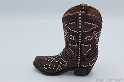 Small Western Rustic Brown Hand Tooled Silver Nail Flower Cowboy Cowgirl Boot Vase Pen Holder #TOP2