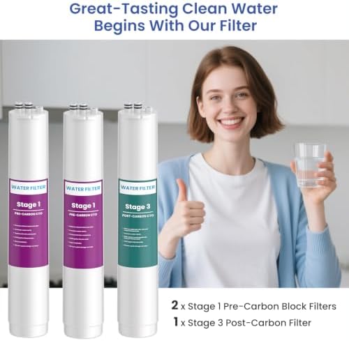 3-Stage 1:1 Reverse Osmosis Replacement Filters Compatible with Pure Blue Water Filtration System, Two Stage 1 Pre-Carbon Block Filters and One Stage 3 Post-Carbon Filter (2+1） — 사진 4