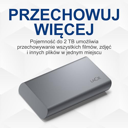 LaCie Mobile SSD Secure 2TB, 10Gbps USB 3.1 Type C, PC Mac iPad & iPhone, Space Grey, Data Rescue Service (STKH2000800)