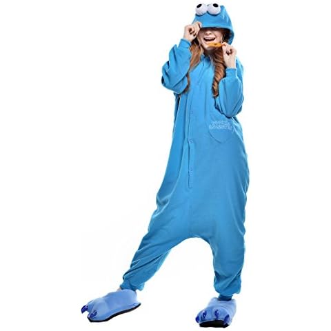 Wanziee Unisex Sesame Street Cookie Monster Onesie Plush Blue Costume with Hoodie Adult Pajamas for Christmas Halloween Party Sleepwear S M L XL (Small) Cover