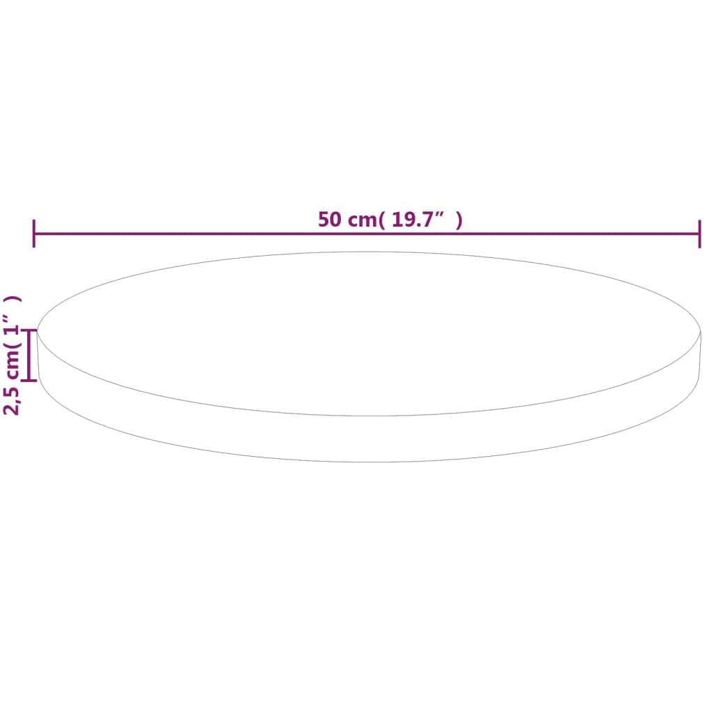 vidaXL Tischplatte rund Ø50x2,5 cm Massivholz Eiche unbehandelt