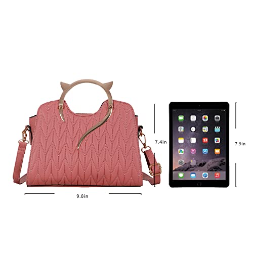 Qiayime Women Fashion Handbag Purses Luxury Designer Crossbody Top Handle Pu Leather Satchel Shoulder Messenger Bags Tote Cat Purse Pink03 #TOP1