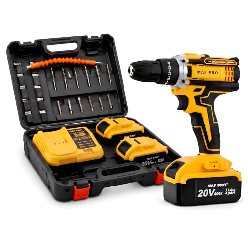 Image of MAF PRO CIDLI2020-2 Cordless 20V 4.0Ah Li-Ion High Torque Power Drill with 10mm Keyless Chuck, Variable Speed, LED Light & 2 Batteries + Charger & Drill Bits