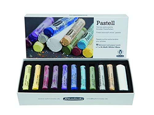 Schmincke - Pastel, Cardboard Set With 10 Colors + 1 X White In Xl, 77 751 097, Wooden Box With 11 Pastel Pencils, Handmade Pastels, Brilliant, Velvet-Matte, Highly Lightfast Shades #TOP1