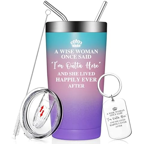 Fufendio Retirement Gifts for Women 2024 - A Wise Woman Once Said I'M Outta Here - Coworker Leaving Gifts, Farewell, Goodbye, Going Away Gifts - Retired Gifts for Teacher, Colleagues - Tumbler Cup Cover