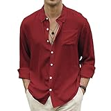 CTU Men's Fashion Summer Casual Button Down Shirt Long Sleeve Solid Color Holiday Beach Shirts WineRed