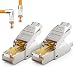 Produktbild deleyCON 2x CAT 8 Netzwerkstecker 90° Winkel Stecker RJ45 Werkzeuglos Geschirmt 40 Gbit/s Netzwerk Stecker für Starre Verlegekabel Rohkabel Steckverbinder RJ45 Ethernet LAN DSL Patchkabel