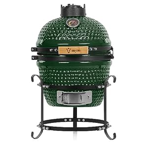 BBQ-Toro Kamado Grill Holzkohlegrill Haiiro Ø 32 cm | Grün | Mini Holzkohlegrill mit Thermometer & Holzgriffen | Keramikgrill rund | Ceramic Grill Ei, Smoker, BBQ Grillofen, Kamado BBQ