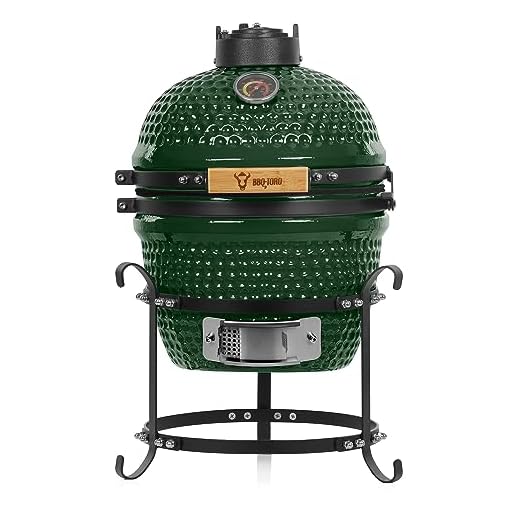 BBQ-Toro Kamado Haiiro Barbecue au charbon de bois, diamètre 32 cm, avec thermomètre, poignée en bois, en céramique, mini barbecue, vert