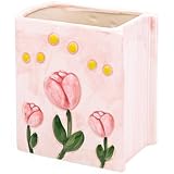 Busnos Book Vase Tulip Pencil Cup Pen Holder For Office Desk Decorative Books Pink Flower Vase Cute Toothbrush Holders Home Decor Teacher Book Gifts for Women Small Makeup Brushes Holder