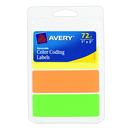 Avery Rectangular Color Coding Labels, 1 X 3 Inches, Assorted, Removable, Pack Of 72 (06722) #TOP3