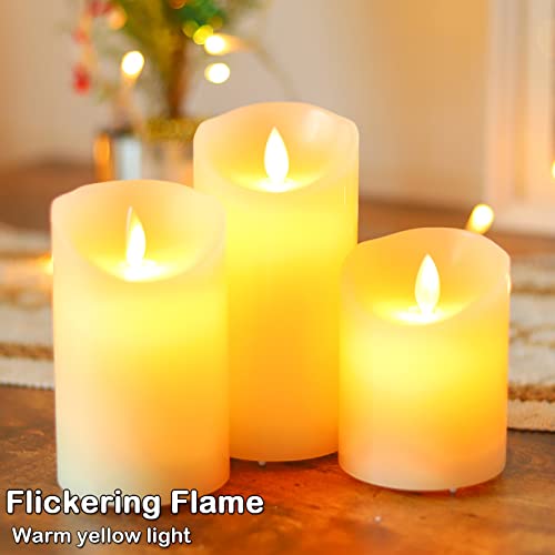 Lezonic Rechargeable Flickering Flameless Candles Battery Operated With Remote And Timer, Pack Of 3(D 3'' X H 4''5''6'') Long Lasting Ivory White Real Wax Led Usb Pillar Candles #TOP2