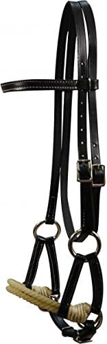 Showman Horse Leather Double Stitched Sidepull with Double Rope Nose. Color Choice (Medium Oil)