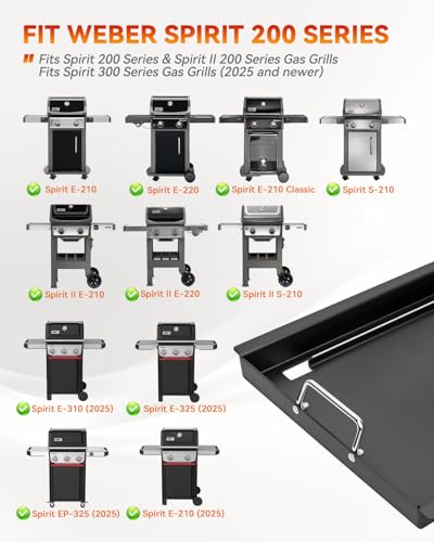 Image of Full Size Griddle Inserts for Weber Spirit 300 Series(2025 Models) and Spirit 200 Series, 7637 Flat Top Grill Part for Weber Spirit E310 E325 EP325(2025), GS4 Spirit I & II E210 E220, Carbon steel