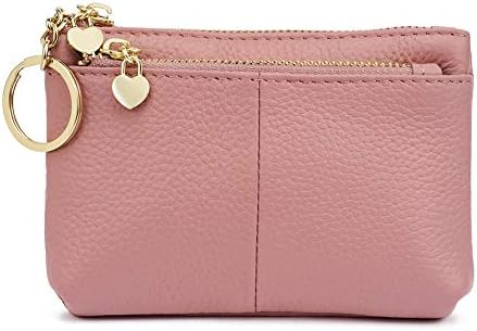 Women Genuine Leather Zip Mini Coin Purse with Key Ring Triple Zipper Card Holder Wallet (Blue)
