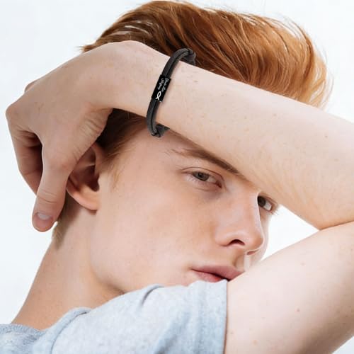 Kommunion Geschenk Fisch Surfer Armband für Jungs, Lasergravur Segeltau Armbänder mit Edelstahl Charme, Christliche Motivation Taufgeschenke für Kinder Konfirmation Erstkommunion (Kommunion Karte)