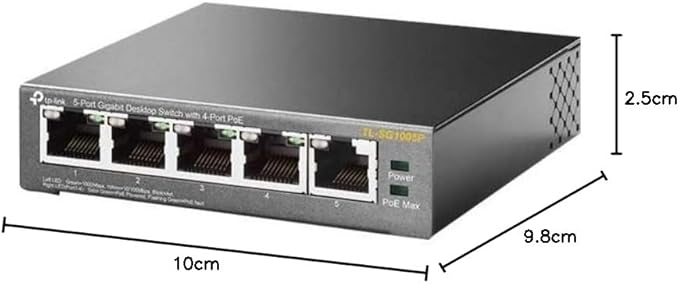 TP-Link TL-SG1005P, 5 Port Gigabit PoE Switch, 4 PoE+ Ports @65W, Desktop, Plug & Play, Sturdy Metal w/Shielded Ports, Fanless, QoS & IGMP Snooping,black