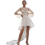 Short Mini Two Piece O-Neck Polka Dot Bride Gowns for Woman Cover Botton Sweep Train Wedding Dress Ivory8