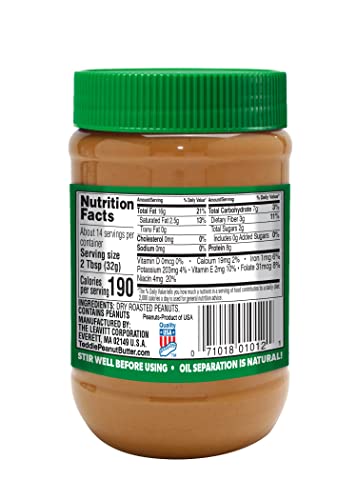 Teddie All Natural Smooth Peanut Butter, Gluten Free & Vegan, Plastic Jar (16 Ounce (Pack of 1)) - Thumbnail 2