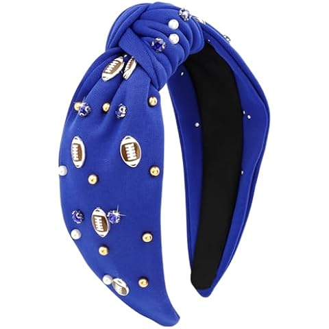 YARIEW Jeweled Knotted Headband for Women - Top Knot Headband for Girls, Sports Fan Mom Gifts (Blue) Cover