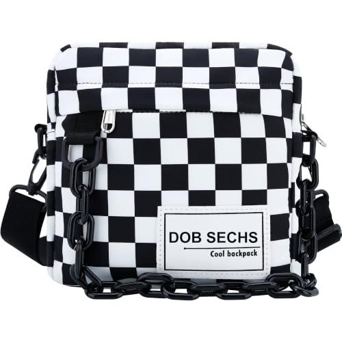 Image of DOB SECHS Crossbody Bag for women, Small Cross Body Band Handbags, Fashion Nylon Ladies Mobile Phone Bags with Adjustable Strap, White Check