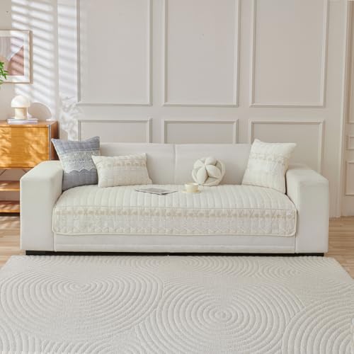 Image of HOKIPO 'BelleLace Series' Imperial Milk Velvet Sofa Cover Mat for 1 Seater Sofa, Lace Design, Pearl White (AR-5962-WHT*1)