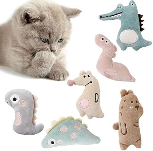 FANTESI 6 Pcs Cat Catnip Toys, Interactive Cat Toys Cartoon Catnip Chew Toys Soft Plush Cat Pillow Entertaining Toys for Pet Kitten Cat Playing Chewing Grinding Claw Teeth Cleaning