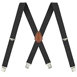 Men's X-Back 1.4 Inches Wide Heavy Duty Clips Adjustable Suspenders, Denim Blue