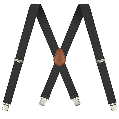 Men's X-Back 1.4 Inches Wide Heavy Duty Clips Adjustable Suspenders, Denim Blue #TOP7