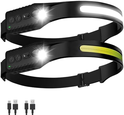 Headlamp Rechargeable (2-Pack), LED Head Lamp Flashlight, 230° Wide Beam Headband Light, 400 Lumen Super Bright, USB-C Rechargeable Lightweight Headlight for Running, Fishing, Hiking, Camping