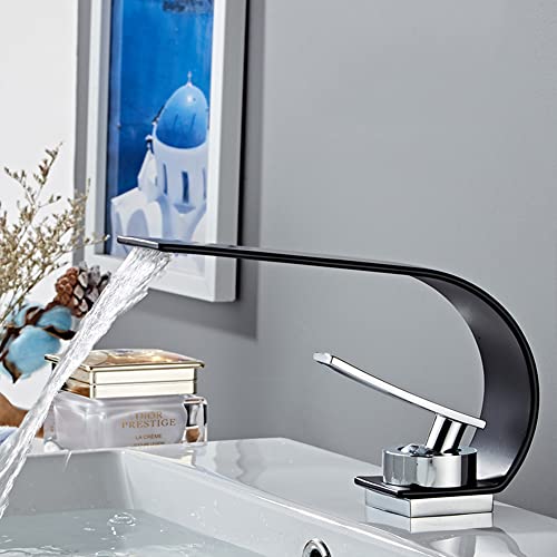 Mitigeur de lavabo cascade noir en laiton pour salle de bain - 4
