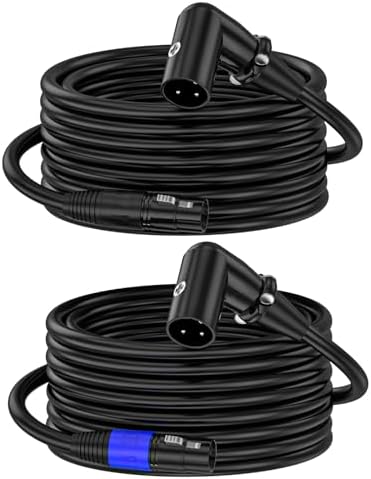 ZTOXLR XLR Right-Angle Male to Straight Female Microphone Extension Cable, 90-Degree Male to Straight Female Balanced Cord 3-Pin to 3-Pin, 10ft 2Pack