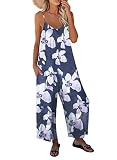 Happy Sailed Womens Casual Cami Jumpsuits Loose Floral Printed Wide Leg Long Pants Pockets Rompers B