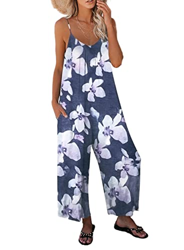 Happy Sailed Womens Casual Cami Jumpsuits Loose Floral Printed Wide Leg Long Pants Pockets Rompers Beach Playsuits Medium #TOP13