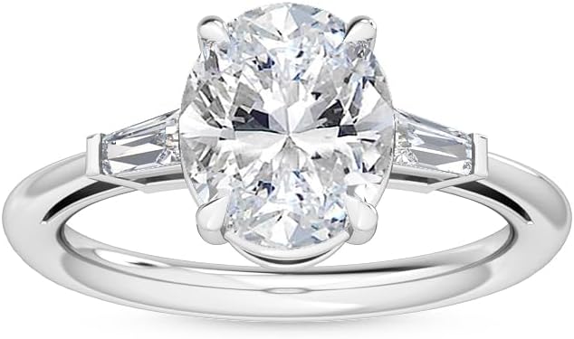 Houston Diamond District 1 to 5 Carat LAB GROWN Oval Baguette Cut Diamond Three Stone Engagement Ring E-F Color VS2-SI1 Clarity