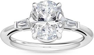1-5 Carat (ctw) White Gold Oval,Baguette Cut LAB GROWN Diamond Three Stone Engagement Ring (Color E-F Clarity VS2-SI1)
