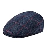 FEINION Men's Wool Tweed Newsboy Ivy Cap Gatsby Golf Flat Hat (Plaid Navy, 7 3/4)