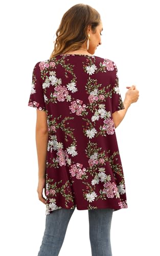 Image of Veryoung Floral Short Sleeve Cardigans for Women Casual Drape Open Front Lightweight Summer Cardigan with Pocket High Low Hem