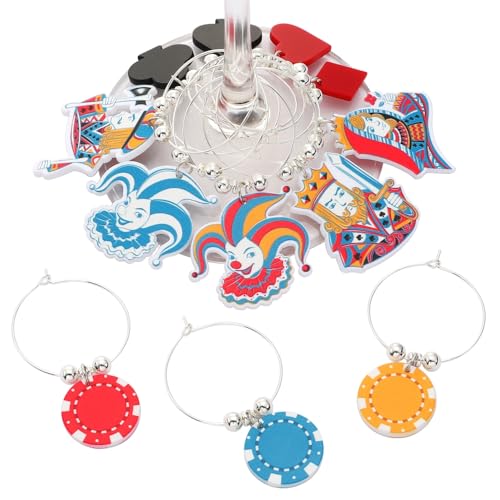 12 Pcs Wine Charms for Glasses Glass Markers Drink Markers for Stem Glass Poker Theme Wine Tasting Party Decoration