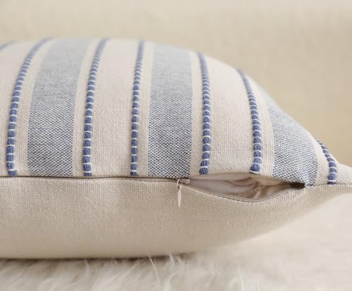 Cethom Decorative Boho Throw Pillow Covers, Farmhouse Textured Pillow Case, 22 x 22 Inch Set of 2, Chair Sofa Bedroom Living Room Home Decor Couch Cushion Case, Classic Blue and Beige Striped by Cethom - Used condition - Image 5