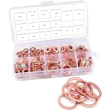 200PCS Copper Washers, Crush Washer Oil Drain Plug, Copper Metric Sealing Crush Washers Assortment Kit, M5 M6 M8 M10 M12 M14 for Plumbing, Automotive, Motorcycles, Electrical