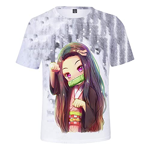 ZOSUO Unisex T-Shirts 3D Anime Kurzarm Demon Slayer Kamado Nezuko Anime-Grafiken Kurzarmshirt Sommer Kurze Hülsen Mode Rundhals Kurze Ärmel Tee Shirt Tops,Weiß,S Cover