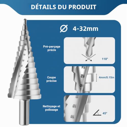 Foret Étagé Metal 4-32 mm HSS, 15 Niveaux, pour Métal, Plastique, Bois – vue 5