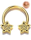 OUFER Anillo de acero quirúrgico 316L para tabique de estrella dorada, 16 g, aretes de daith, joyería gótica de plata, joyería minimalista para tragus, hélice, piercing para mujer, 8/10 mm, 16G10mm